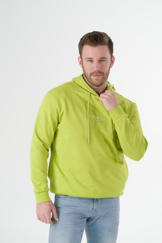 Brest Erkek Kapşonlu Yan Cepli Sweatshirt (Nakış) Yağ Yeşili