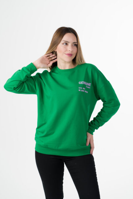 Escade Bayan Sıfır Yaka Sweatshirt (Baskı) Drappe Yeşili