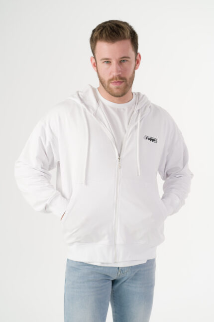 Lyon Unısex Kapşonlu Kanguru Cepli Fermuarlı Sweatshirt (Baskı) Beyaz Erkek